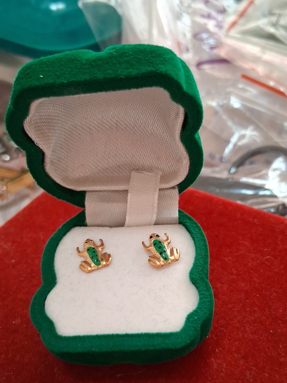 Gold Over 925  Frog Stud Earrings with Green Enamel - Women's Jewelry